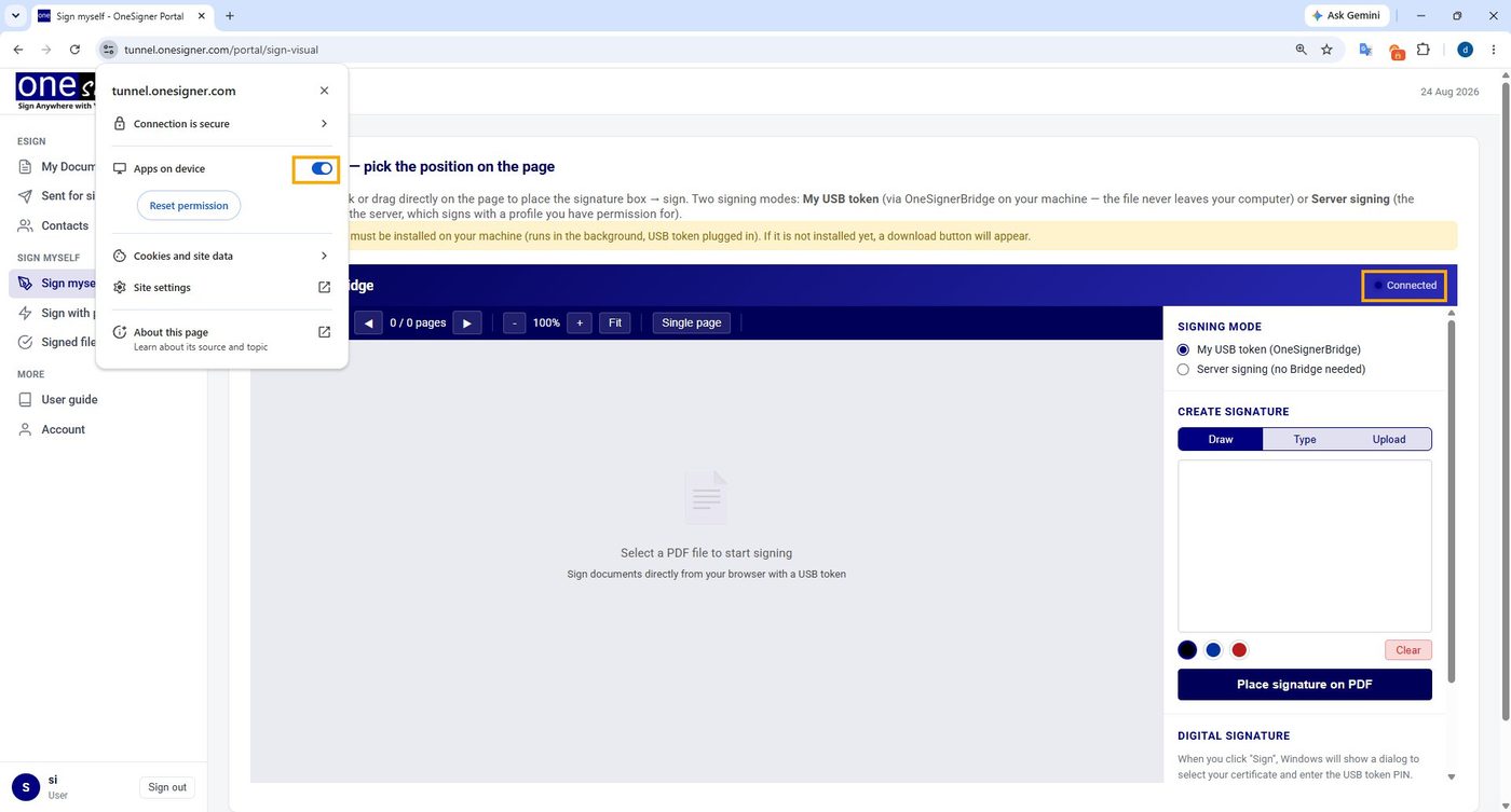Chrome site settings with the Apps on device permission enabled