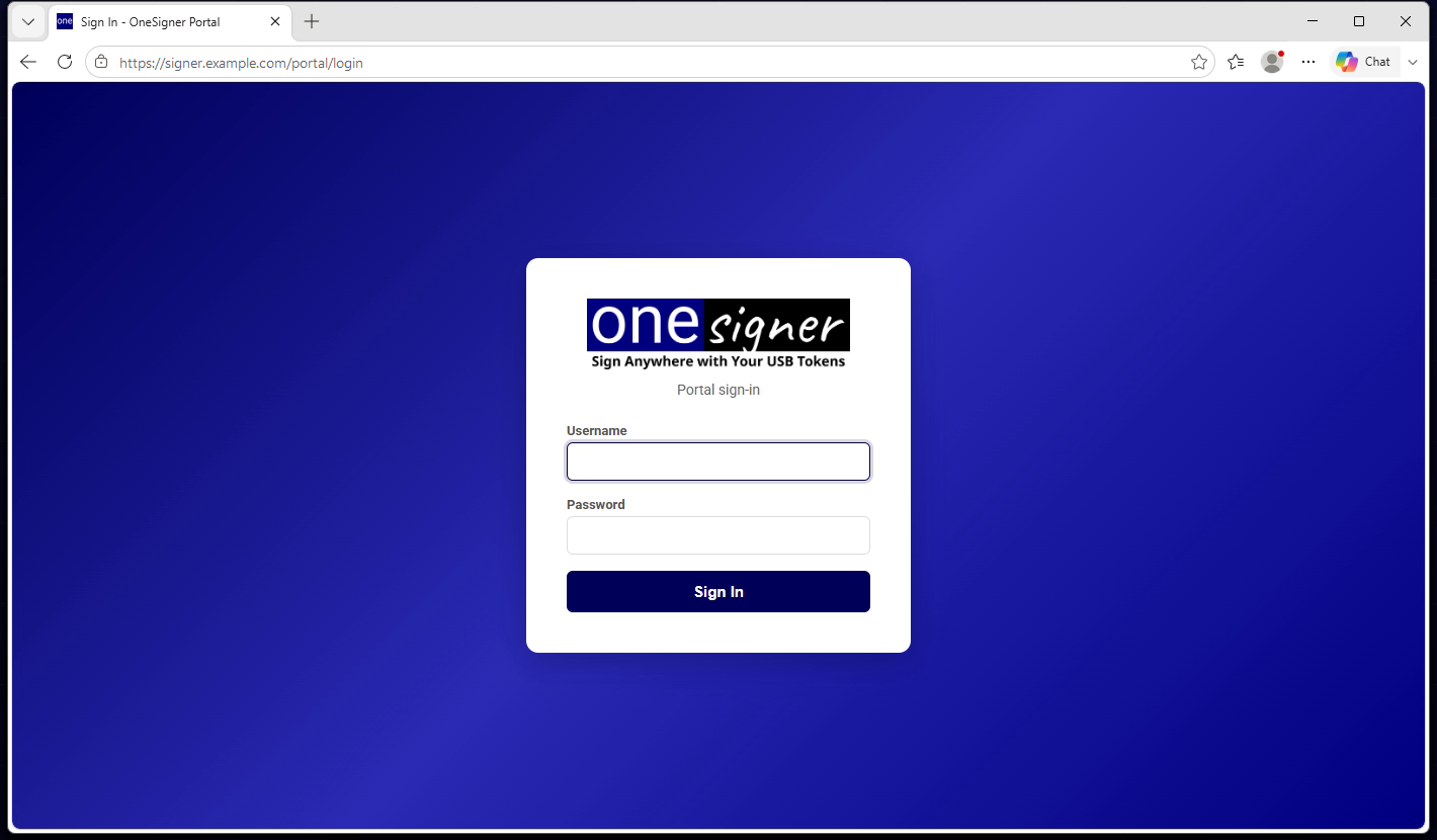 The signing portal after signing in
