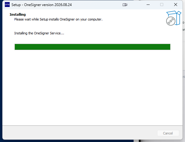 OneSigner setup wizard — Installing the OneSigner Service step