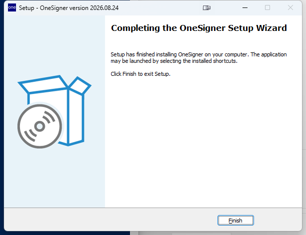 OneSigner setup wizard — Completing the OneSigner Setup Wizard page